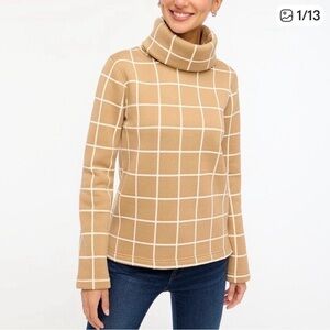 J. Crew Camel Grid Turtleneck Sweater